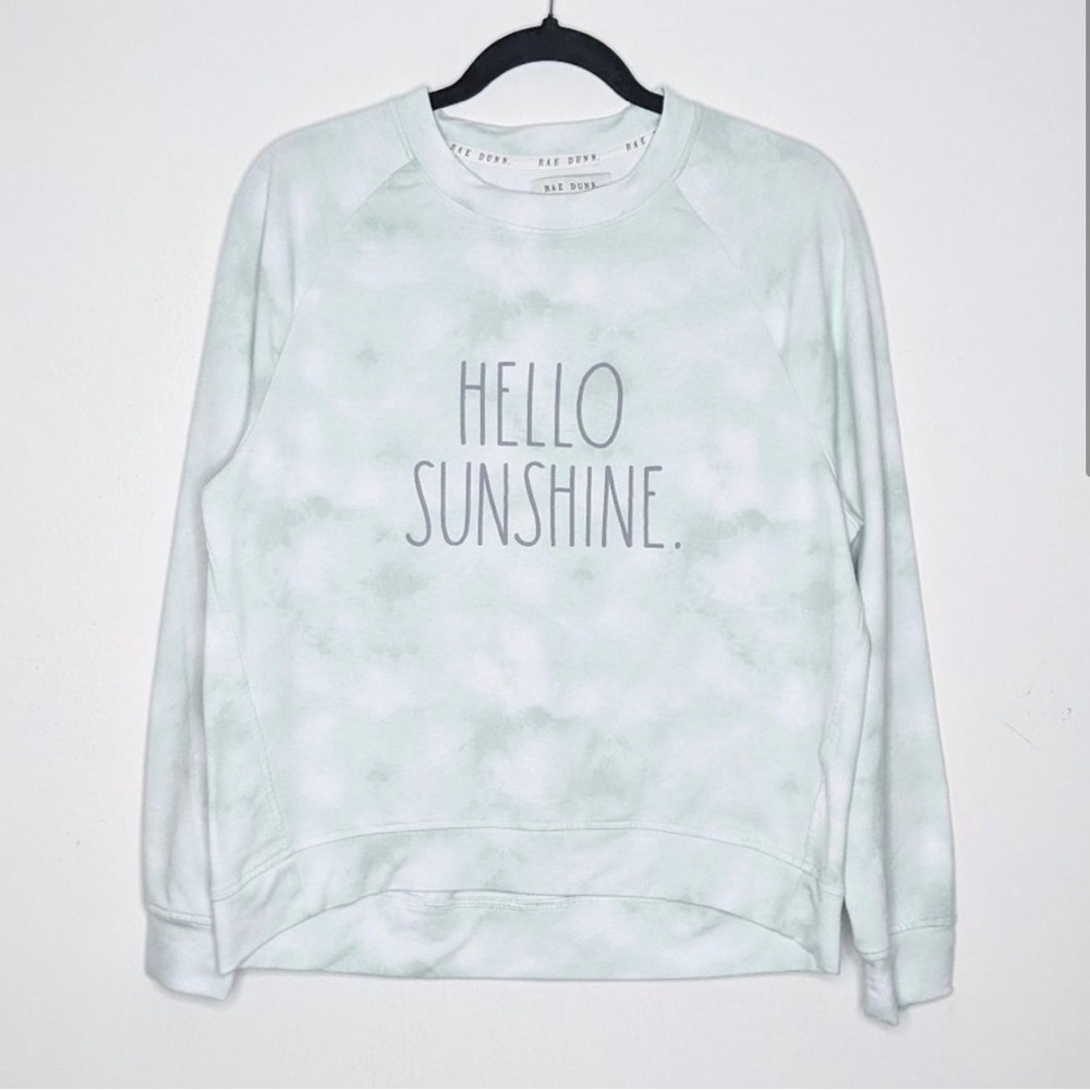 Rae Dunn Hello Sunshine Pullover Sweatshirt Marbled Tie Dye Green White S